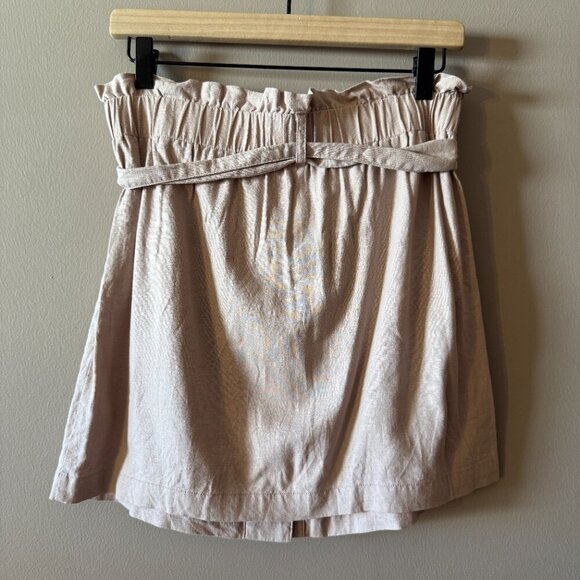 Women's 8 TopShop Light Rose Linen Blend Button Paperbag Mini Skirt - Picture 3 of 6
